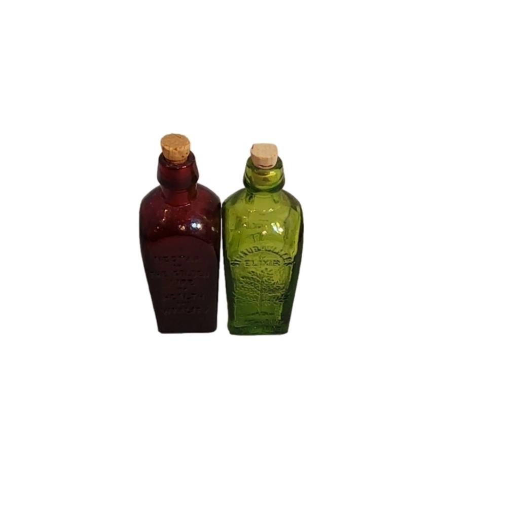 VINTAGE WHEATON DOUBLE STRAUBHULLER'S ELIXIR GLASS BOTTLE WITH FLASK CORK